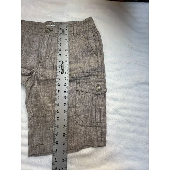 Cabi Women's Linen Mid Rise Waist Outdoor Casual Cargo Shorts Brown 10 - Picture 9 of 10